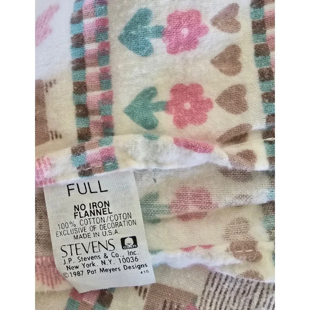 Vintage 80s JP Stevens Cat Print Full Flannel‎ Sheet Set 2 Matching Pillowcases